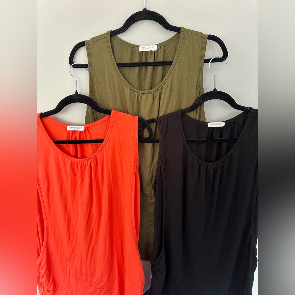 (3) Women’s Scoop Neck Nursing/Maternity Tank Top - Black, Olive, Orange - Large